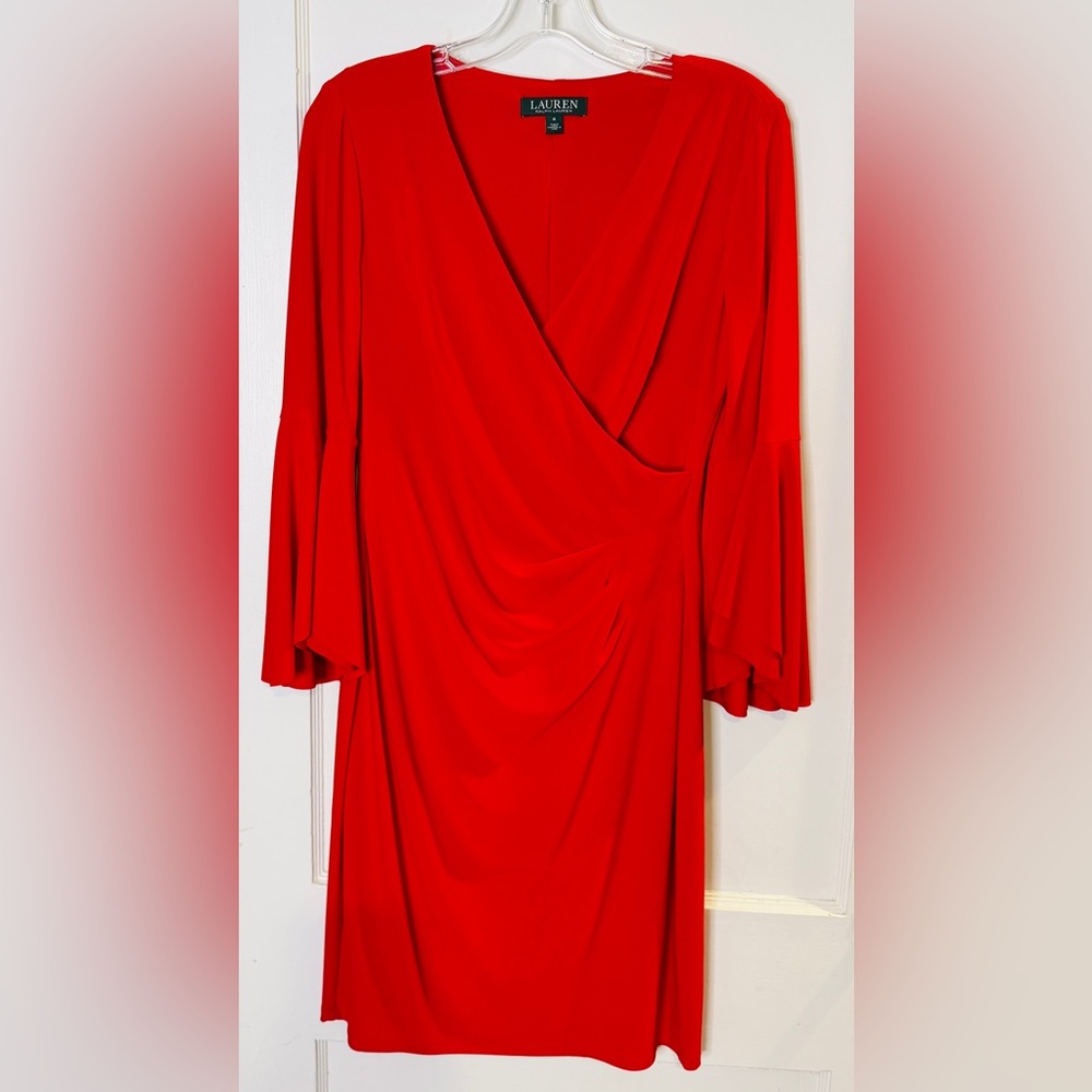 Ralph Lauren Vibrant Red Long Bell Sleeve Dress/ Career/ Work dress